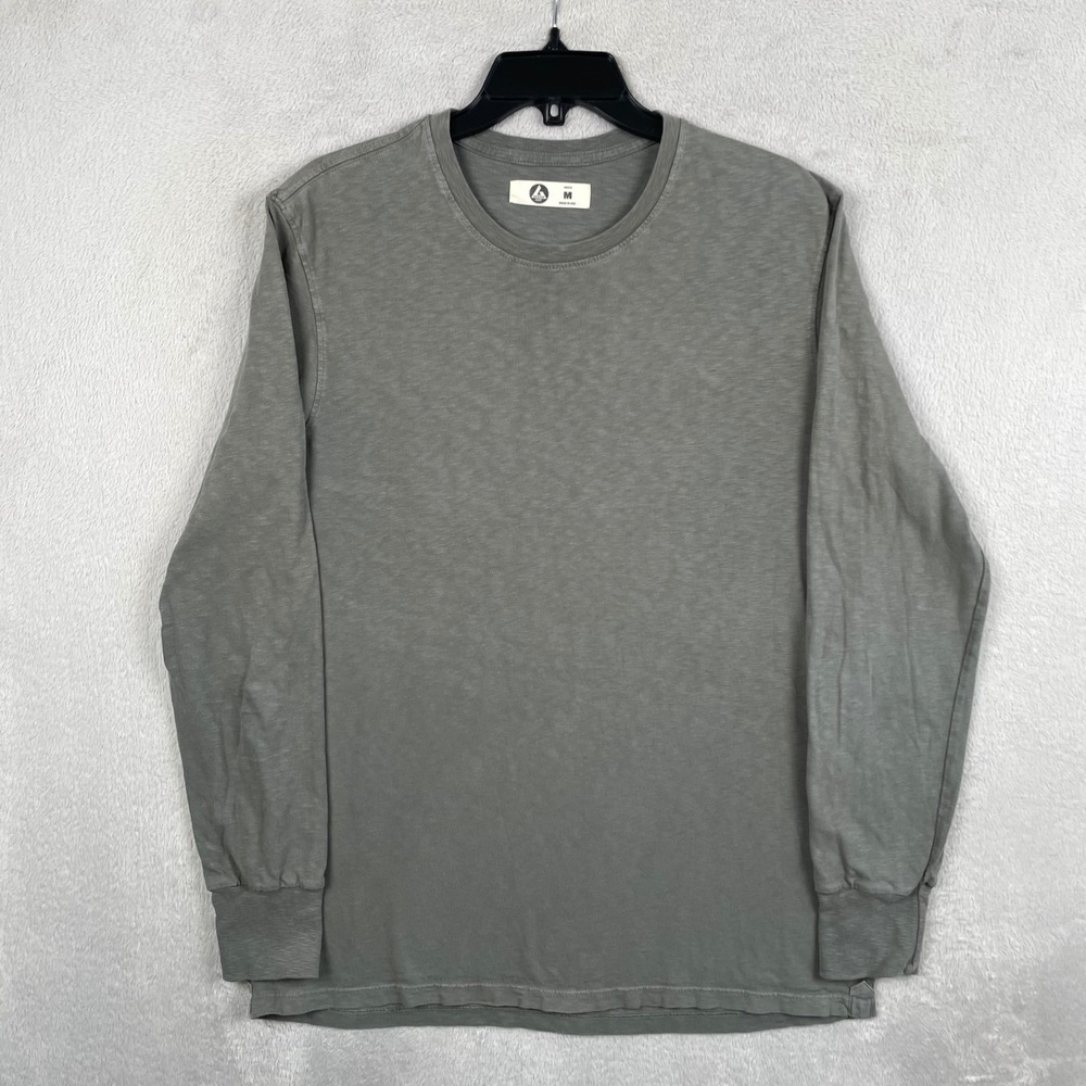 American Giant T-Shirt Men Medium Green Long Sleeve Slub Cotton Made in USA